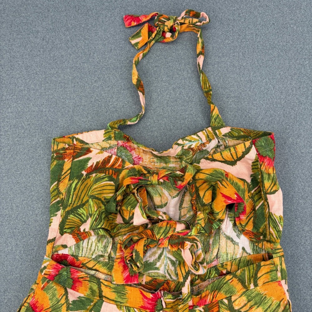 Tropical Floral Halter Wide Leg Jumpsuit Tropical Resort Boho Summer Vacation - Picture 2 of 10